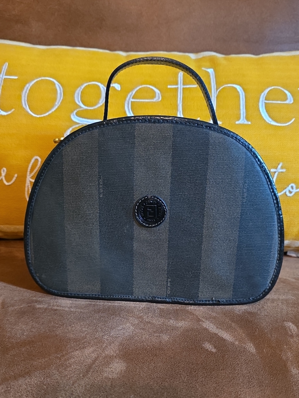 FENDI Black Striped Top-Handle Women’s cosmetic/ Make Up Bag (H) 6.5" X (W) 8.5"